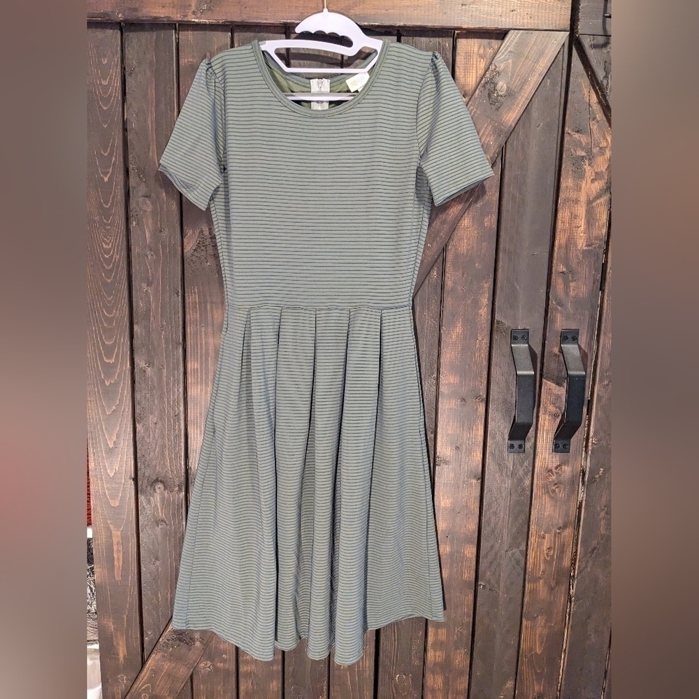 LULAROE size S, green with blue stripes dress